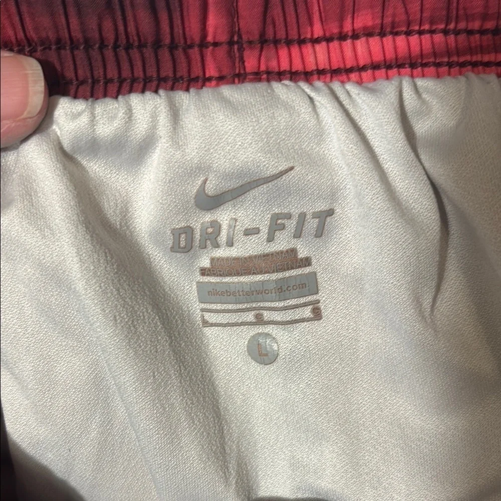 Nike Red Athletic Shorts with Plaid Design